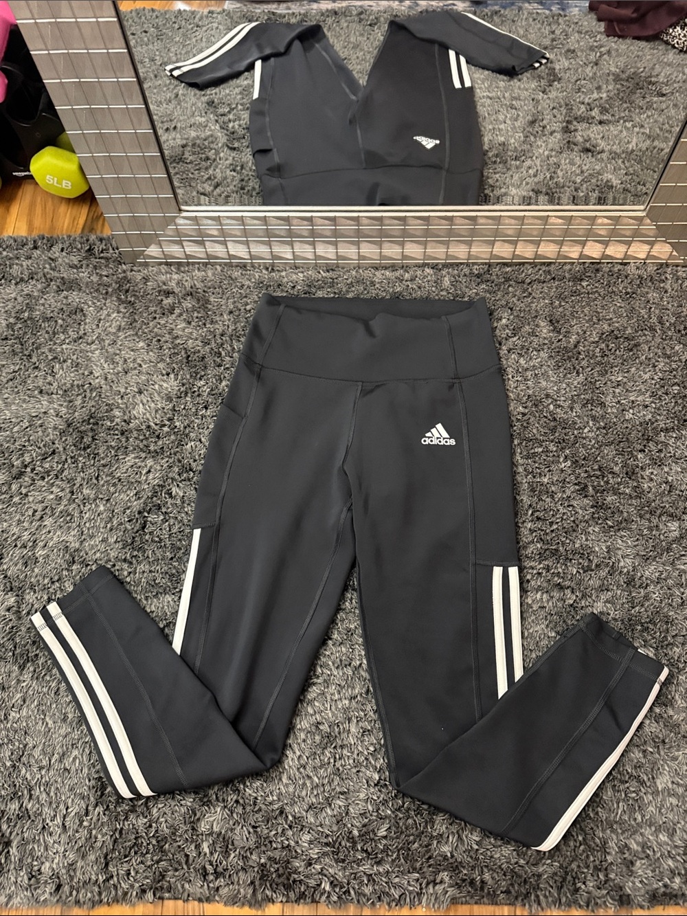 Adidas Black Leggings with White Stripes